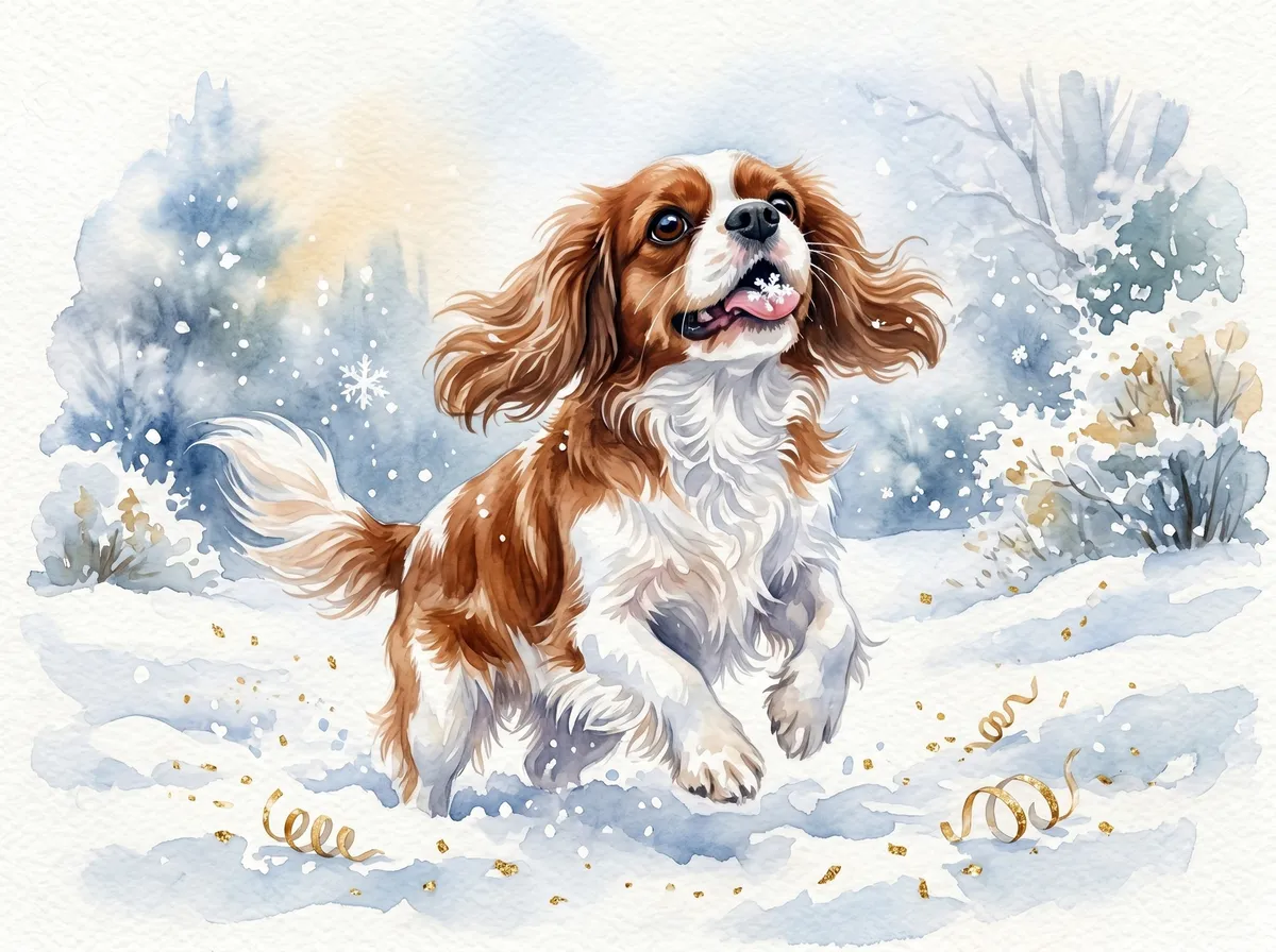 Cavalier King Charles Spaniel watercolor calendar month 1